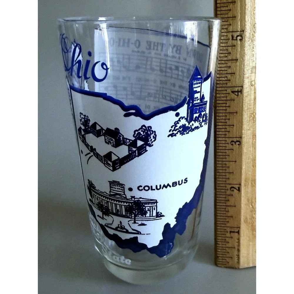 Vintage 1960s OHIO State Beverage Glass Tumbler Highball, Enamel Paint 5.25